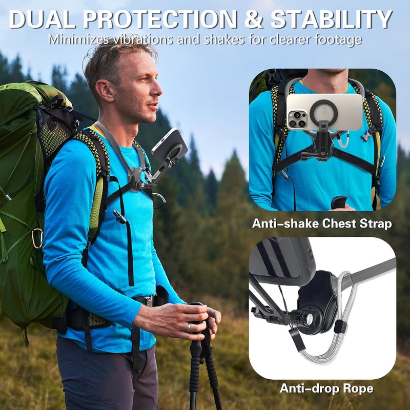 Beviliu Magnetic Neck Phone Holder for Recording, Hands Free POV/Vlog Neck Mount with Chest Strap, Video Filming for Cooking/Riding, Content Creator for iPhone 16 15 14 13 12 Android GoPro Insta360 - Image 4